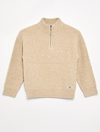Maglione a collo alto con zip a maglia grossa