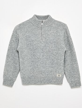 Maglione a collo alto con zip a maglia grossa