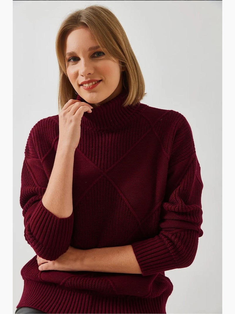 Maglione a collo alto in maglia lucci Rosso bordeaux - Kiabi