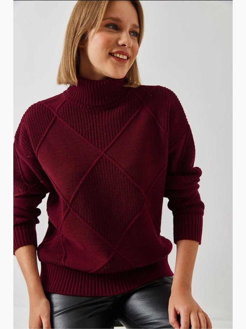 Maglione a collo alto in maglia lucci Rosso bordeaux - Kiabi