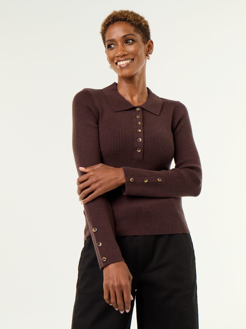 Maglione a collo polo Marrone - Kiabi