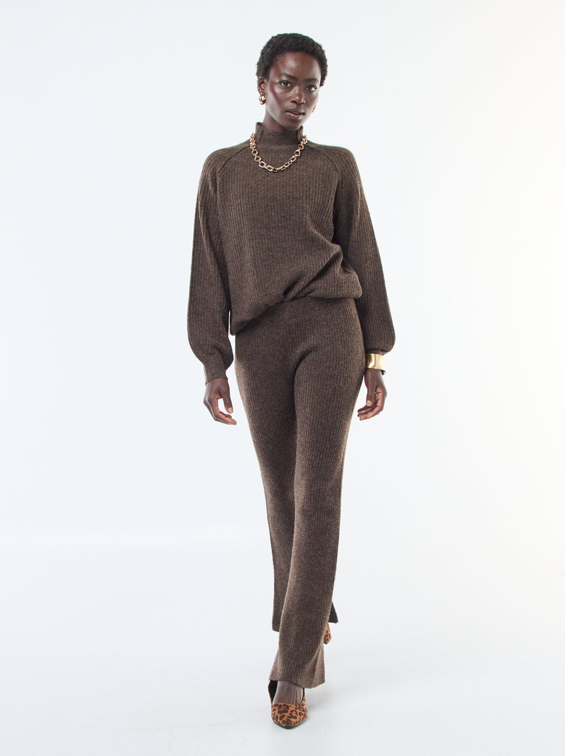 Maglione a coste a maniche lunghe e collo alto Marrone - Kiabi
