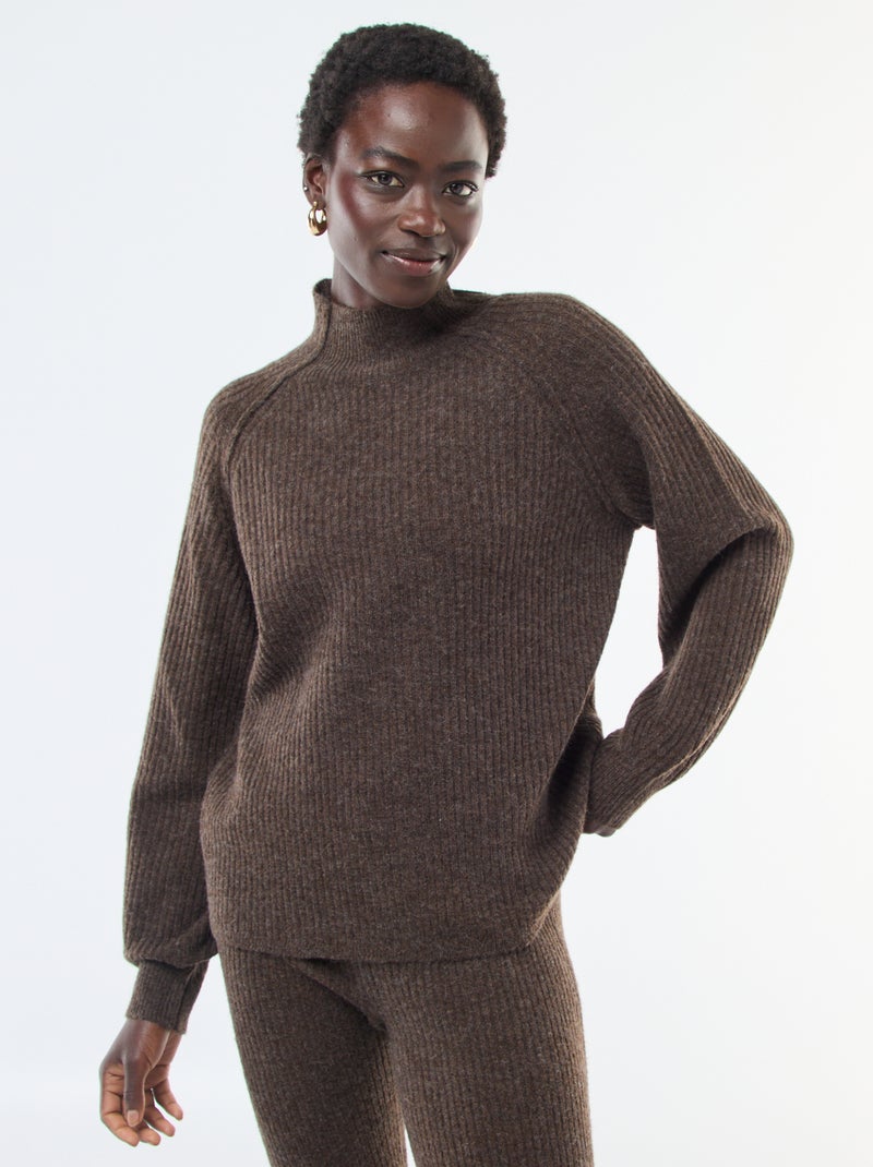 Maglione a coste a maniche lunghe e collo alto Marrone - Kiabi
