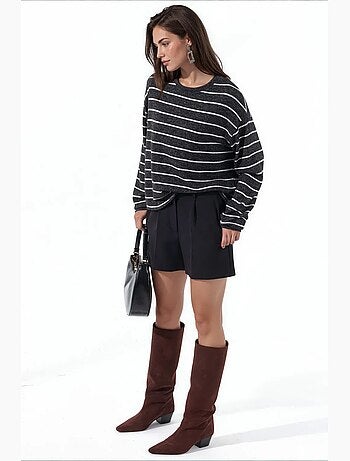 Maglione a coste a righe con girocollo busem
