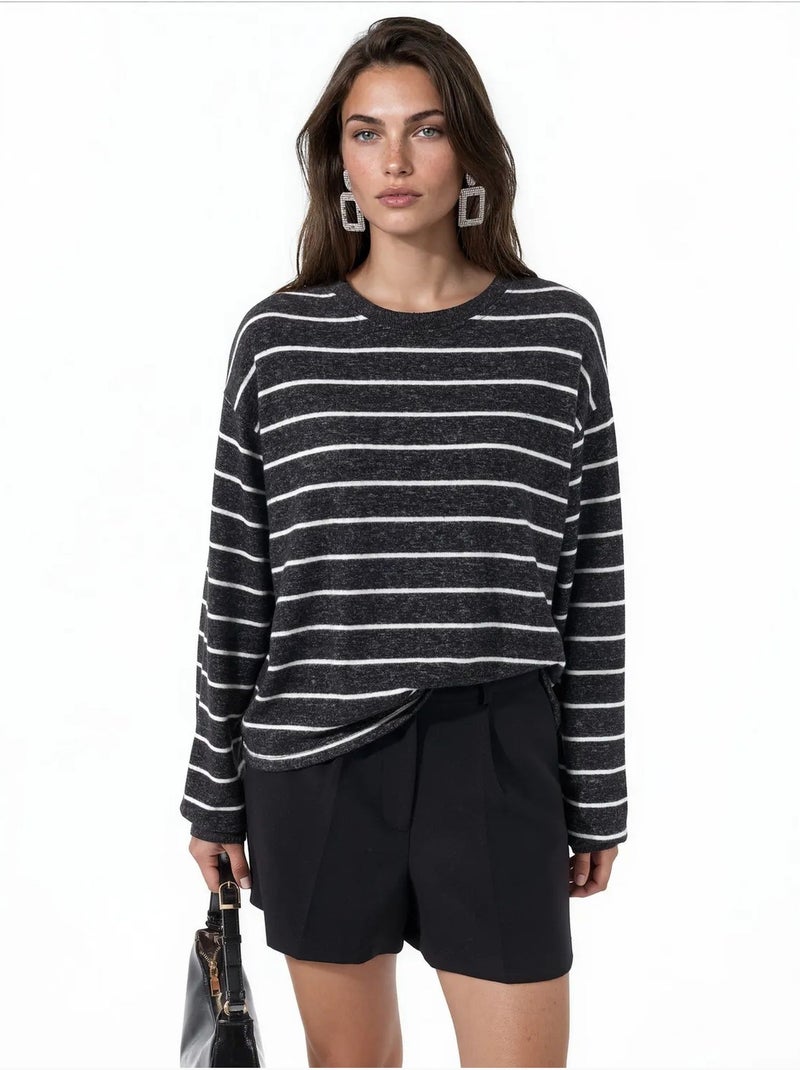 Maglione a coste a righe con girocollo busem Grigio nero - Kiabi