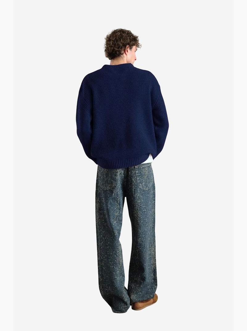 Maglione a coste con girocollo giesto Blu marino - Kiabi
