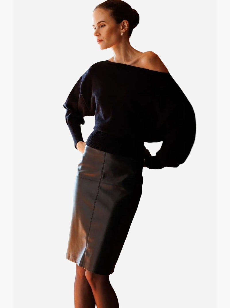Maglione a coste con scollo a barca mixray Nero - Kiabi