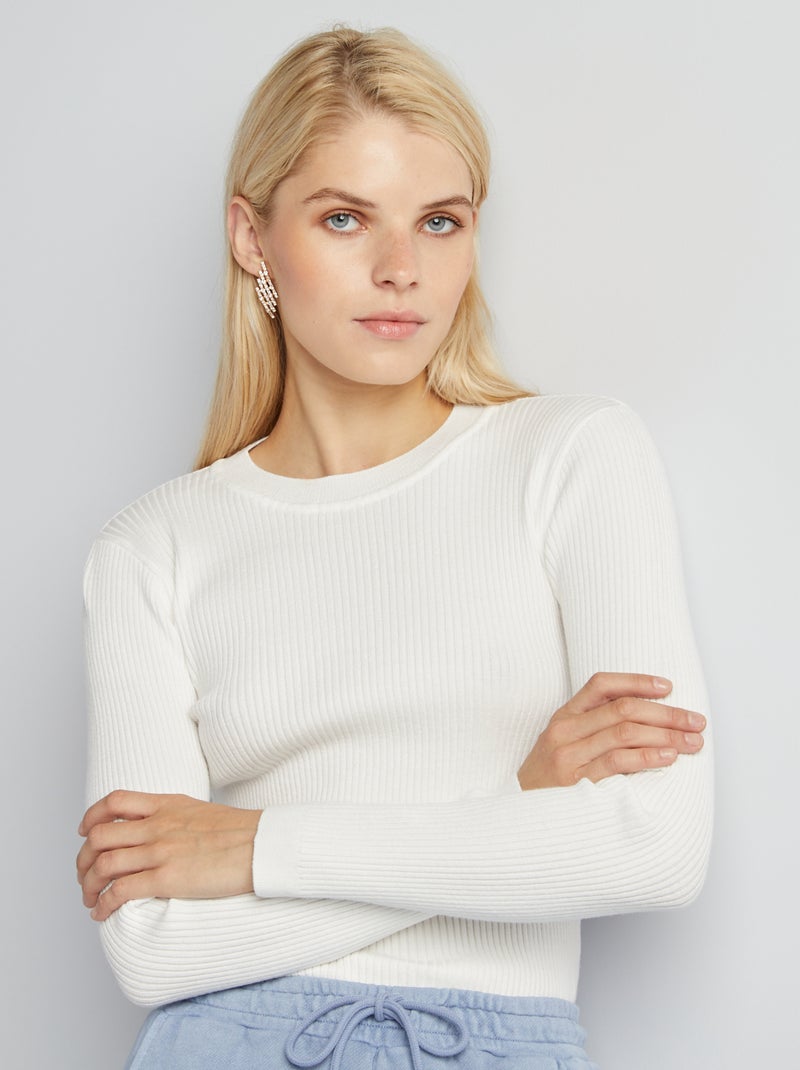 Maglione a coste con scollo tondo BIANCO - Kiabi