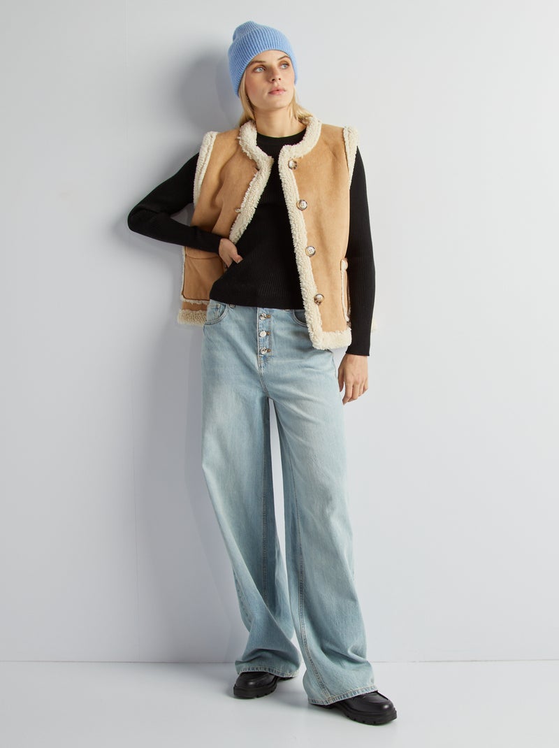 Maglione a coste con scollo tondo nero - Kiabi