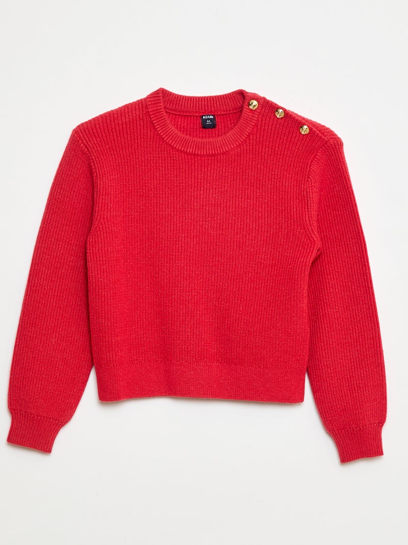 Maglione a coste con spalla abbottonata Rosso - Kiabi