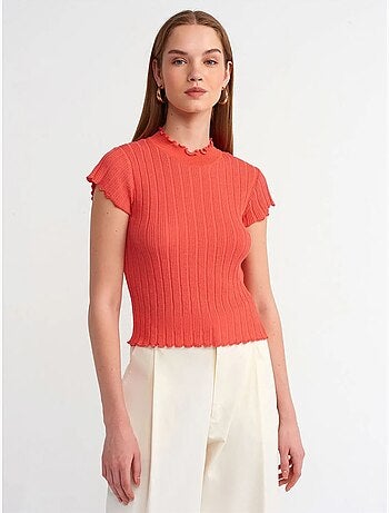 Maglione a coste slim fit con collo alto mezzo dolcevita dilvin