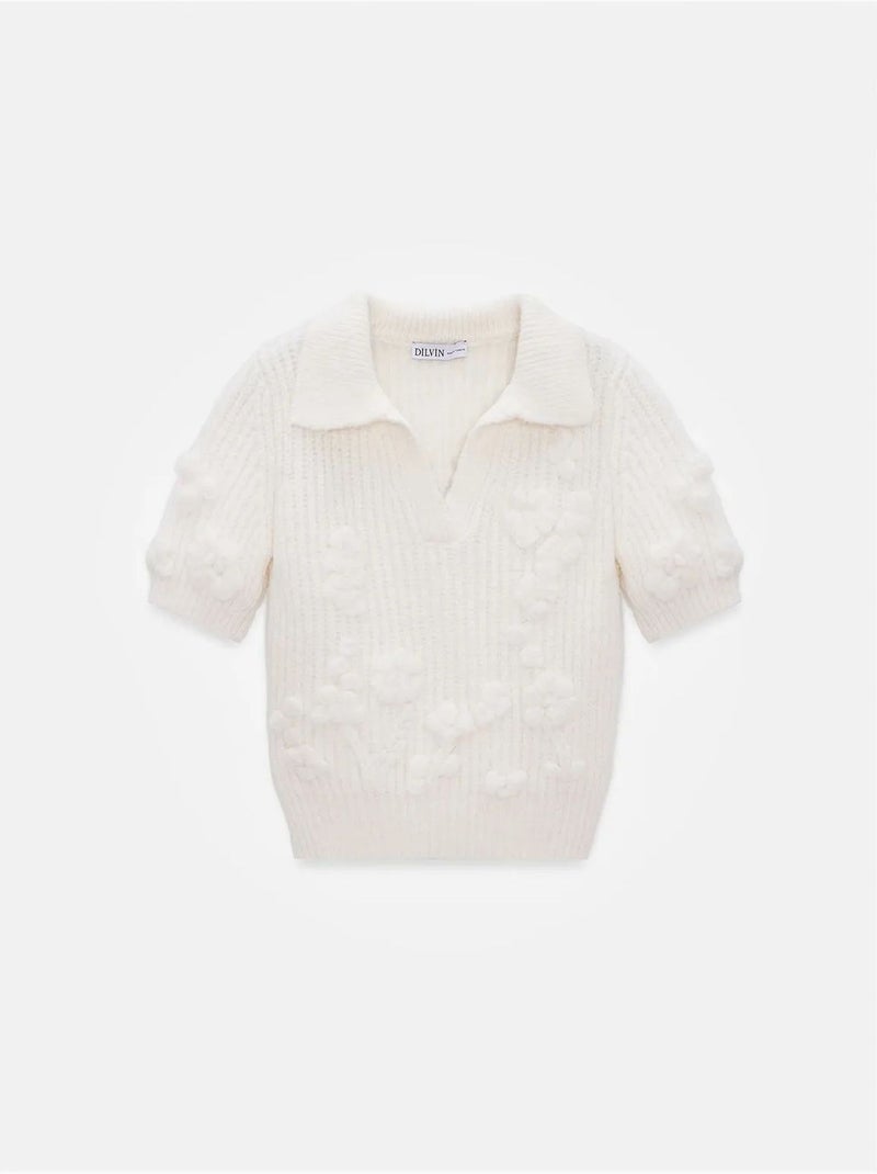 Maglione a coste testurizzato con colletto polo Avorio - Kiabi