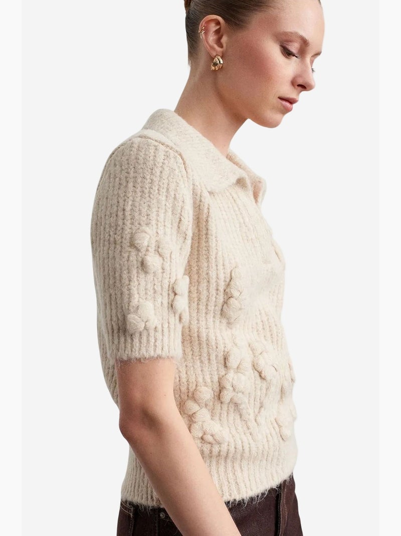 Maglione a coste testurizzato con colletto polo dilvin Crema - Kiabi