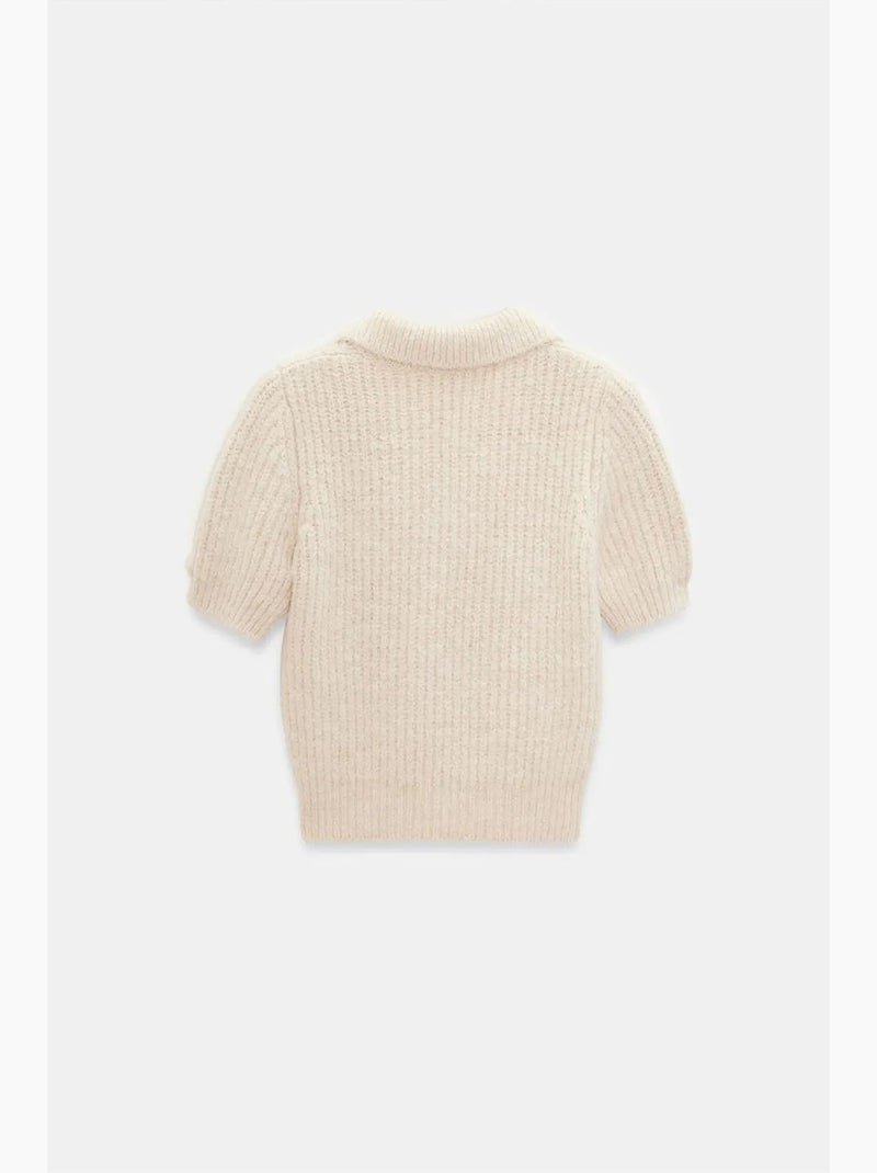 Maglione a coste testurizzato con colletto polo dilvin Crema - Kiabi