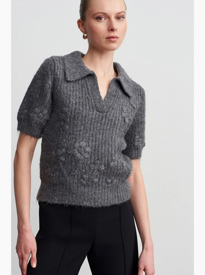 Maglione a coste testurizzato con colletto polo dilvin Grigio nero - Kiabi