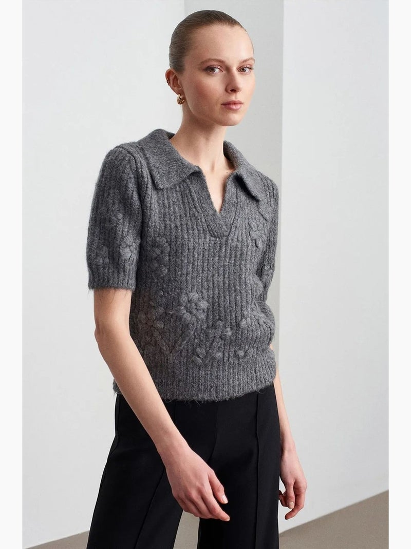 Maglione a coste testurizzato con colletto polo dilvin Grigio nero - Kiabi