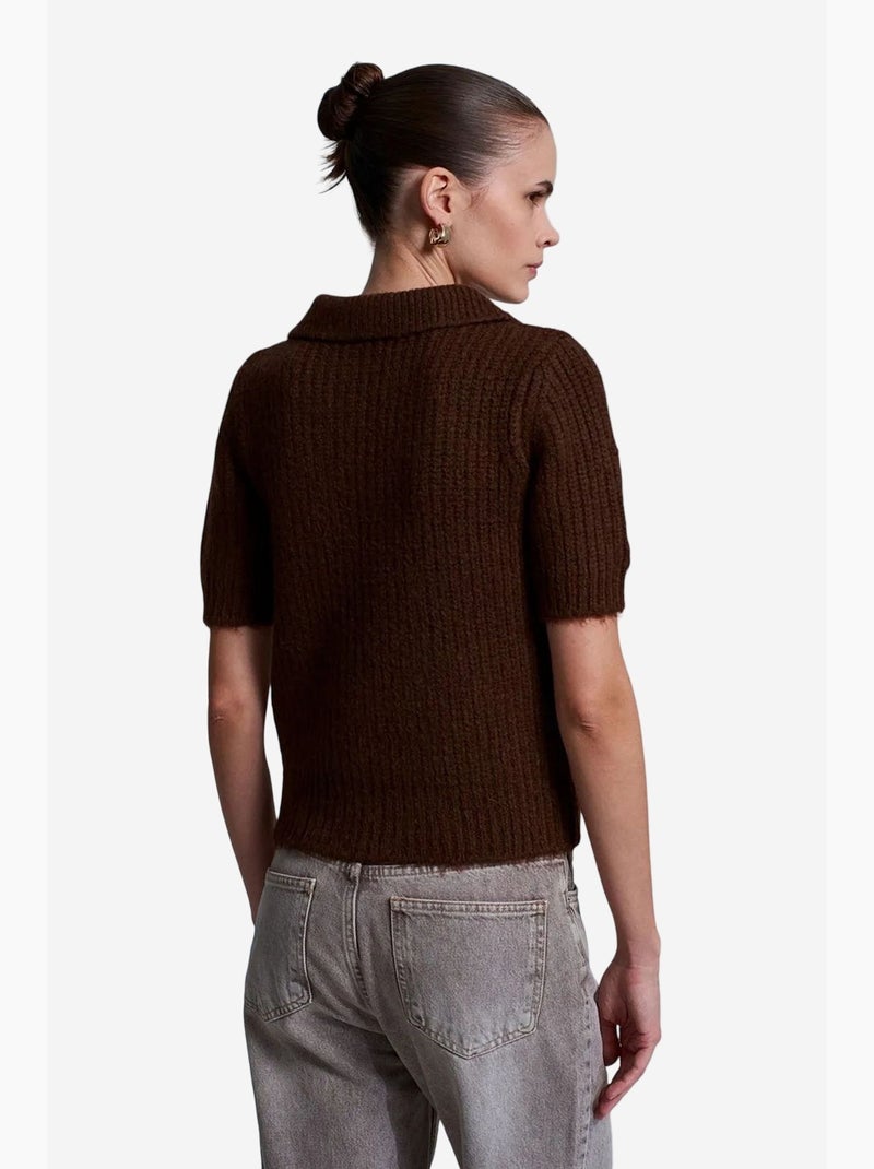 Maglione a coste testurizzato con colletto polo dilvin Marrone - Kiabi