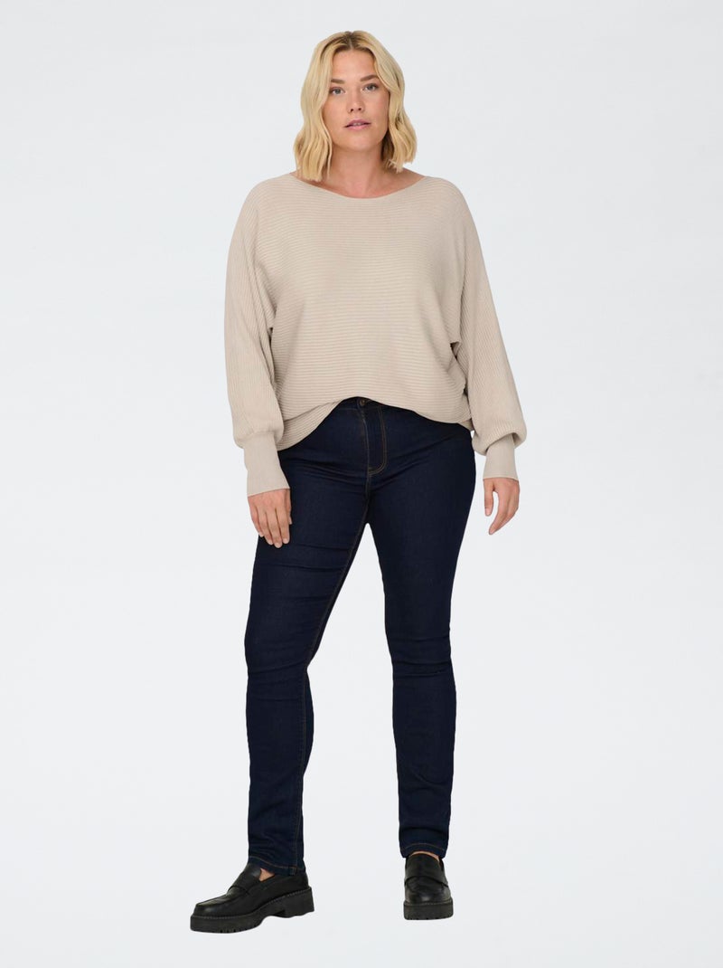 Maglione a coste tinta unita Beige - Kiabi