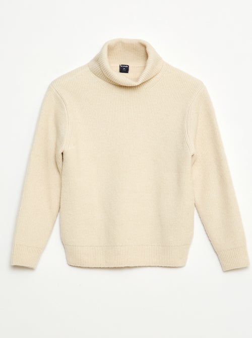 Maglione a coste tinta unita con collo alto - Kiabi