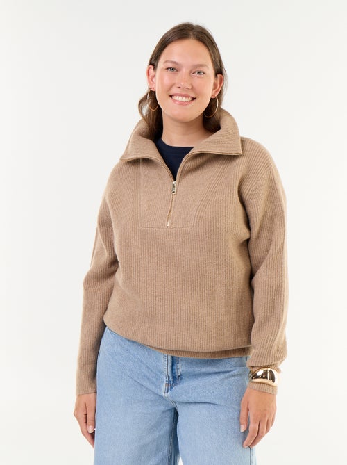 Maglione a costine a collo alto con zip - Kiabi