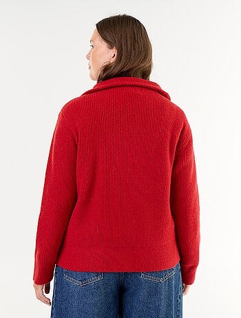 Maglione a costine a collo alto con zip