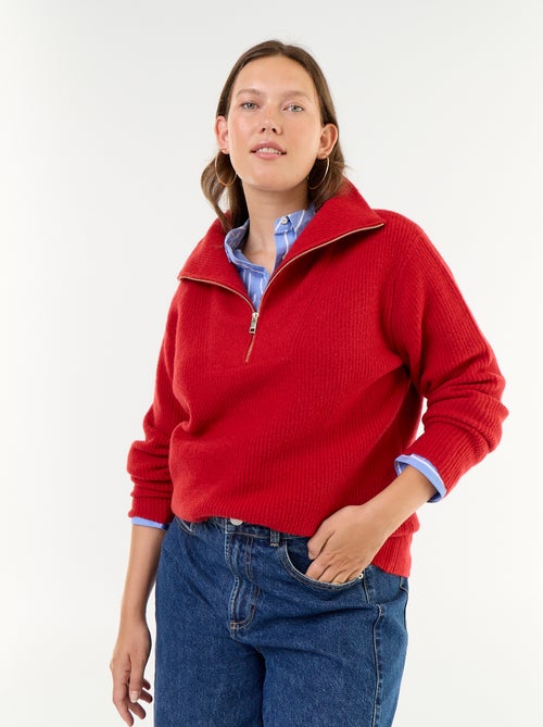 Maglione a costine a collo alto con zip - Kiabi