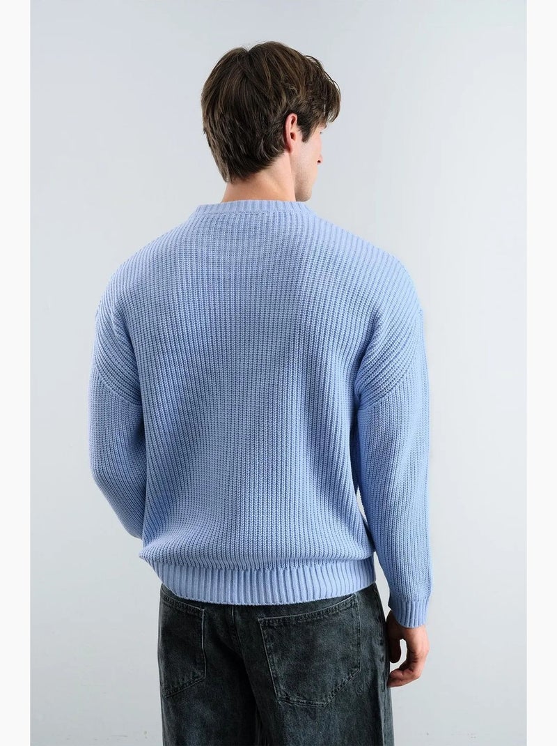 Maglione a costine comfort fit con girocollo giesto Blu chiaro - Kiabi