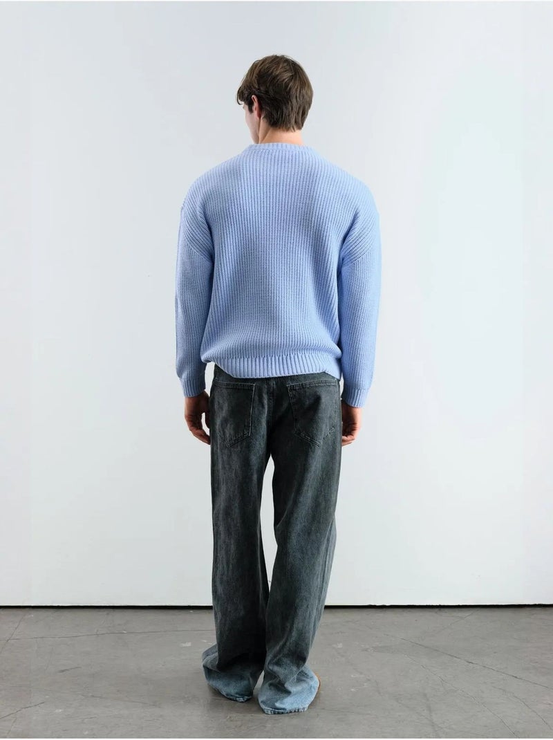 Maglione a costine comfort fit con girocollo giesto Blu chiaro - Kiabi