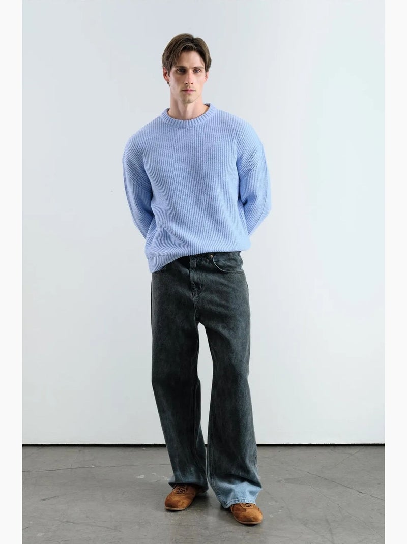 Maglione a costine comfort fit con girocollo giesto Blu chiaro - Kiabi