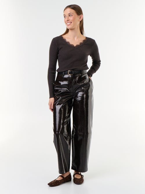 Maglione a costine con scollo a V e pizzo - Kiabi