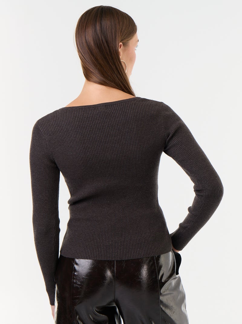 Maglione a costine con scollo a V e pizzo Grigio - Kiabi