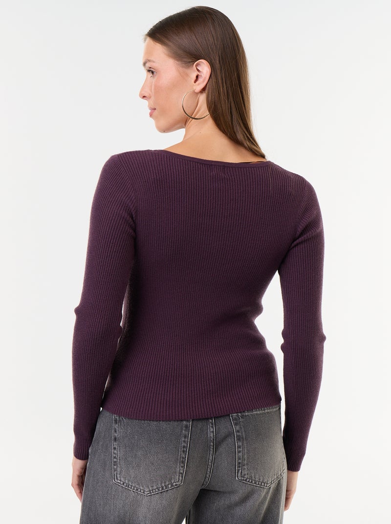 Maglione a costine con scollo a V e pizzo Viola - Kiabi