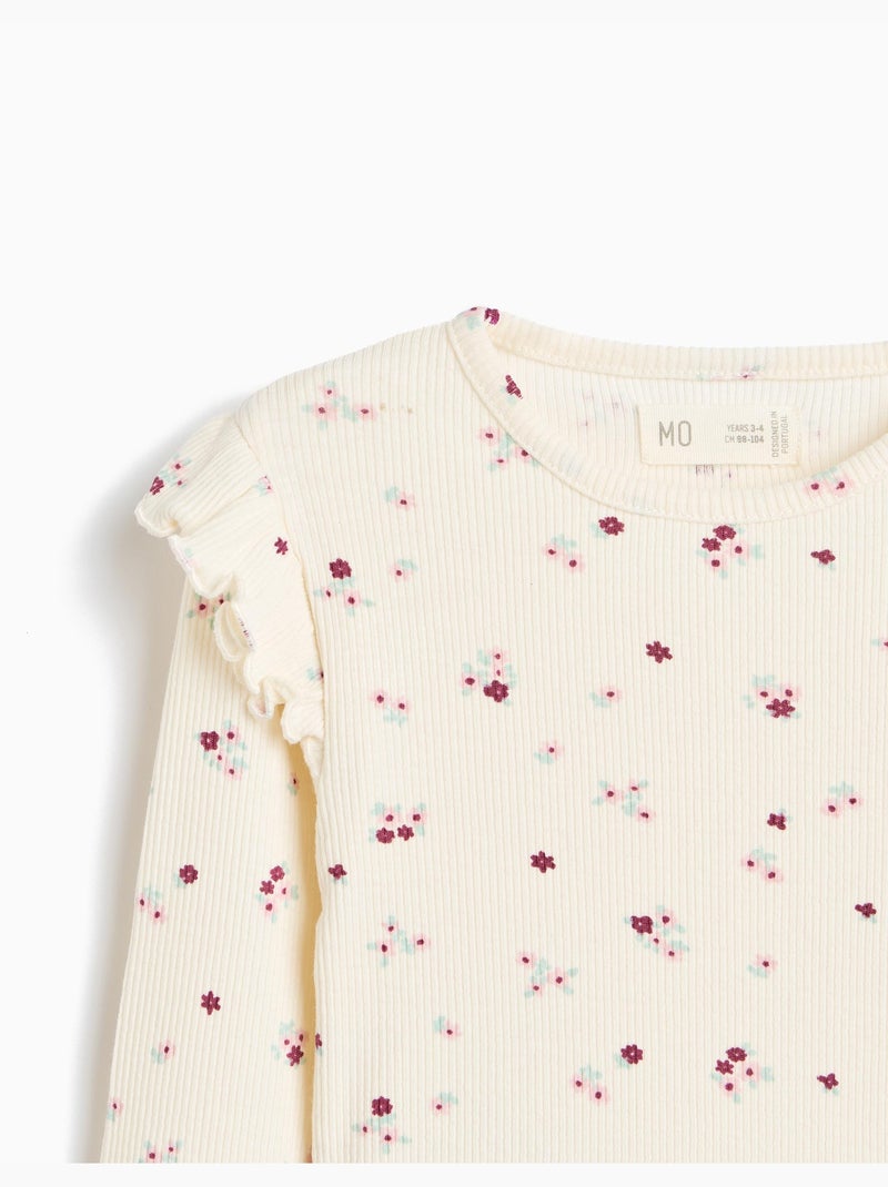 Maglione a costoni con fiori, mo fashion Bianco - Kiabi