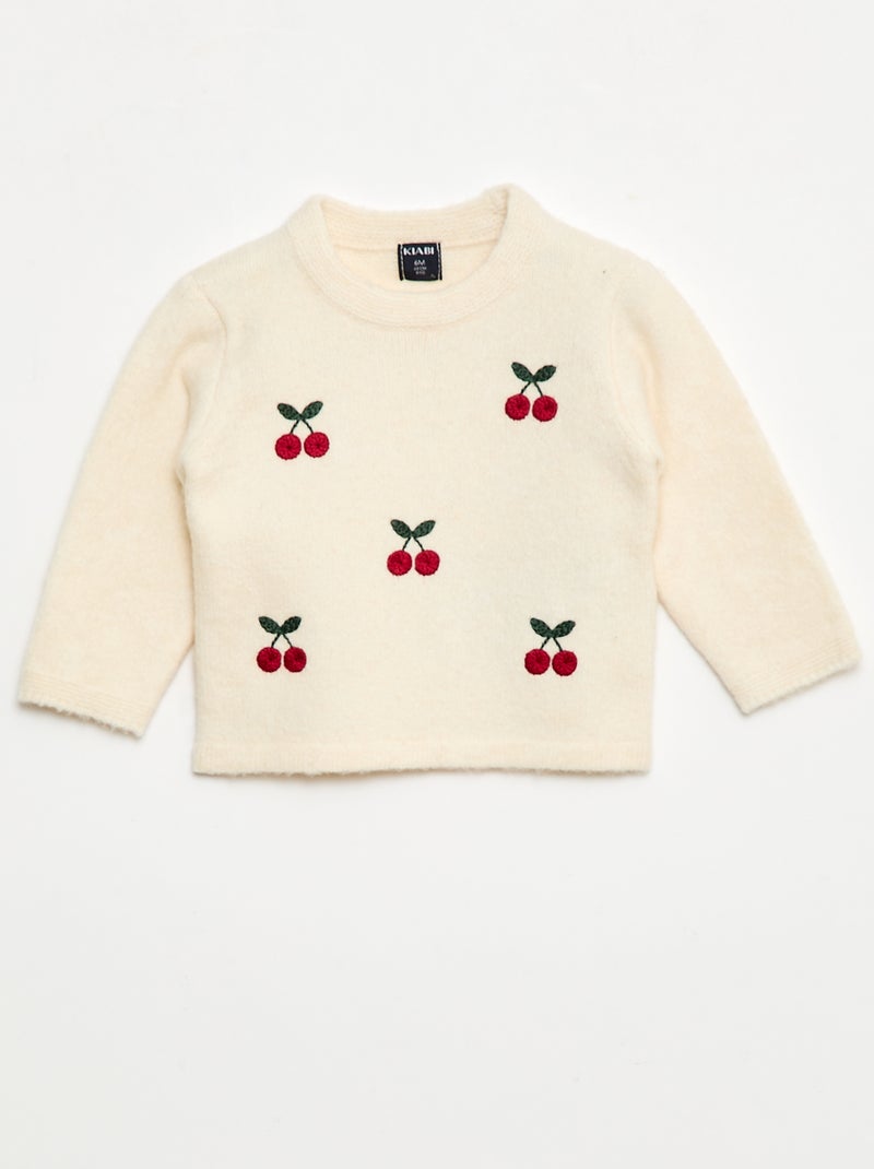 Maglione a girocollo con ricami Bianco - Kiabi