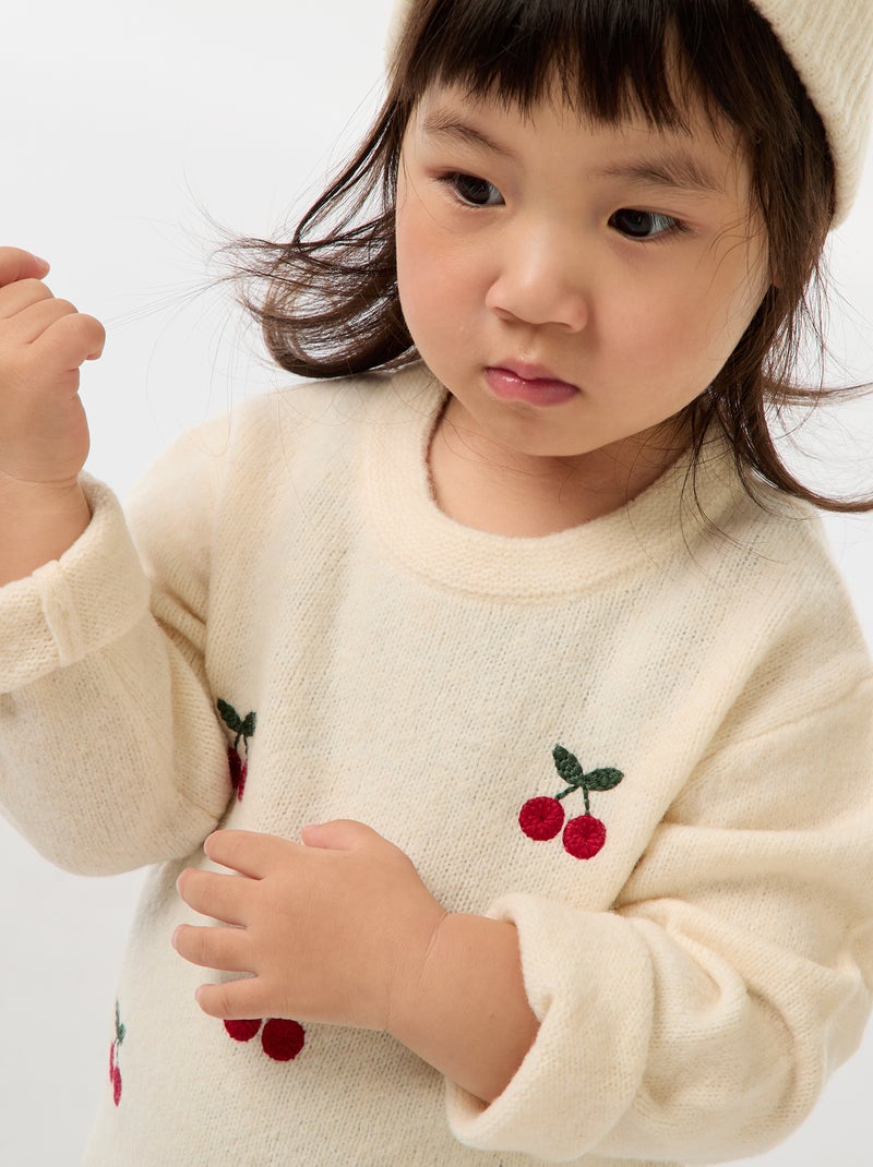 Maglione a girocollo con ricami Bianco - Kiabi