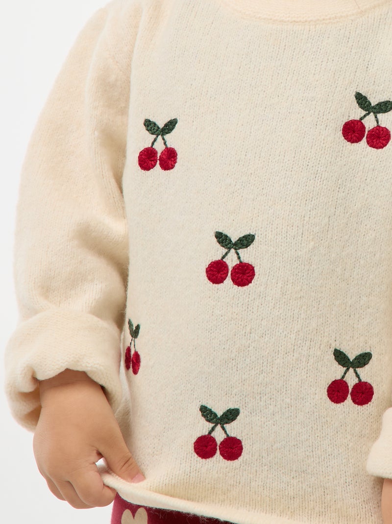 Maglione a girocollo con ricami Bianco - Kiabi