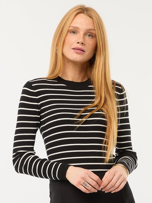 Maglione a girocollo in costina a righe - Kiabi