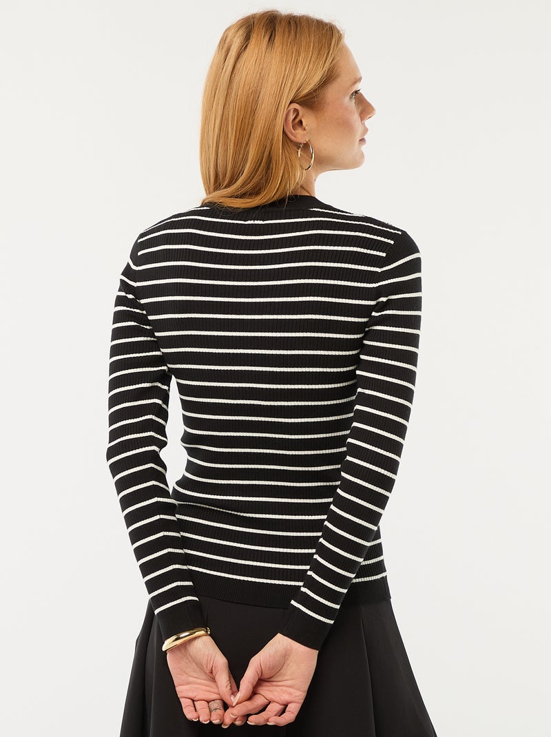 Maglione a girocollo in costina a righe Nero - Kiabi