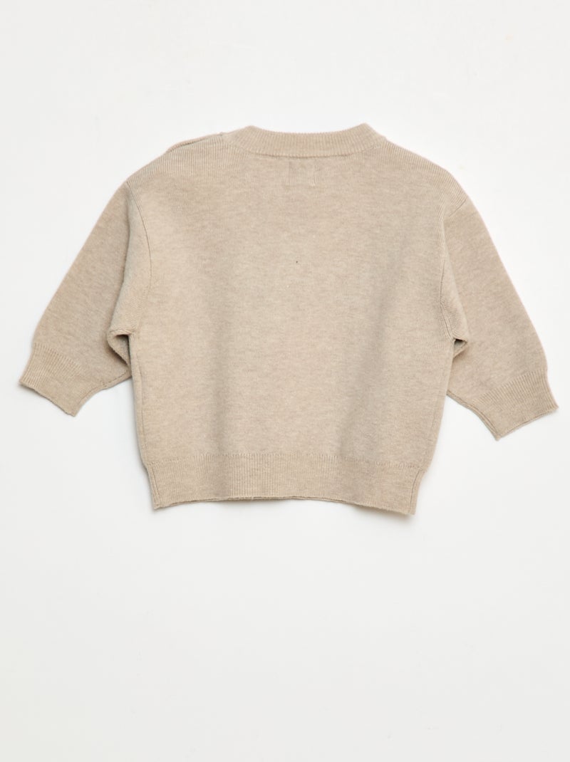 Maglione a girocollo in maglia con ricami Beige - Kiabi