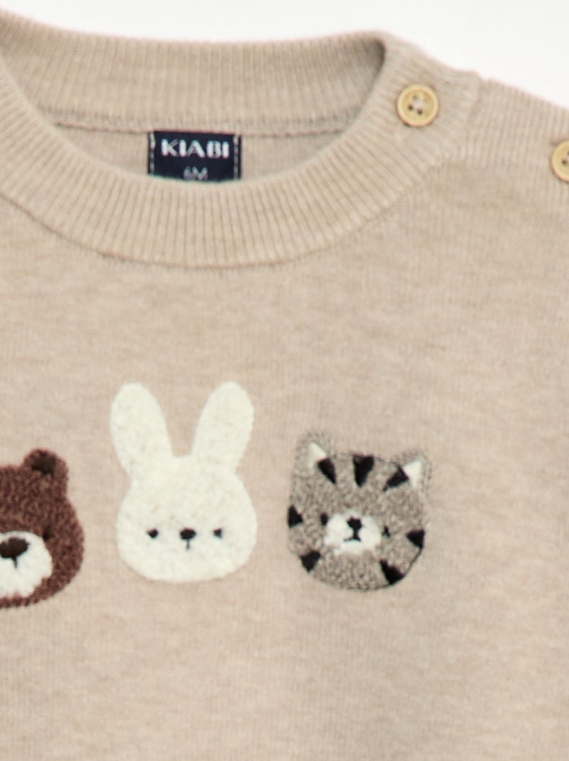 Maglione a girocollo in maglia con ricami Beige - Kiabi