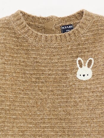 Maglione a girocollo in maglia con ricami sul petto