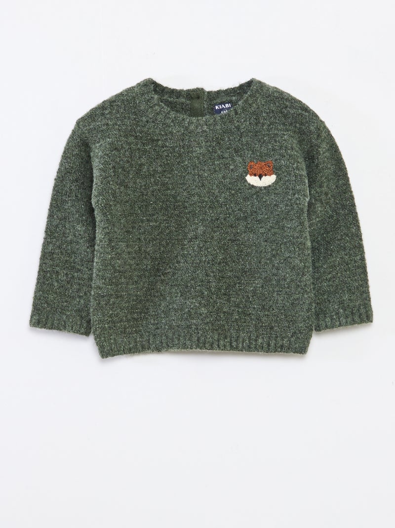 Maglione a girocollo in maglia con ricami sul petto Verde - Kiabi