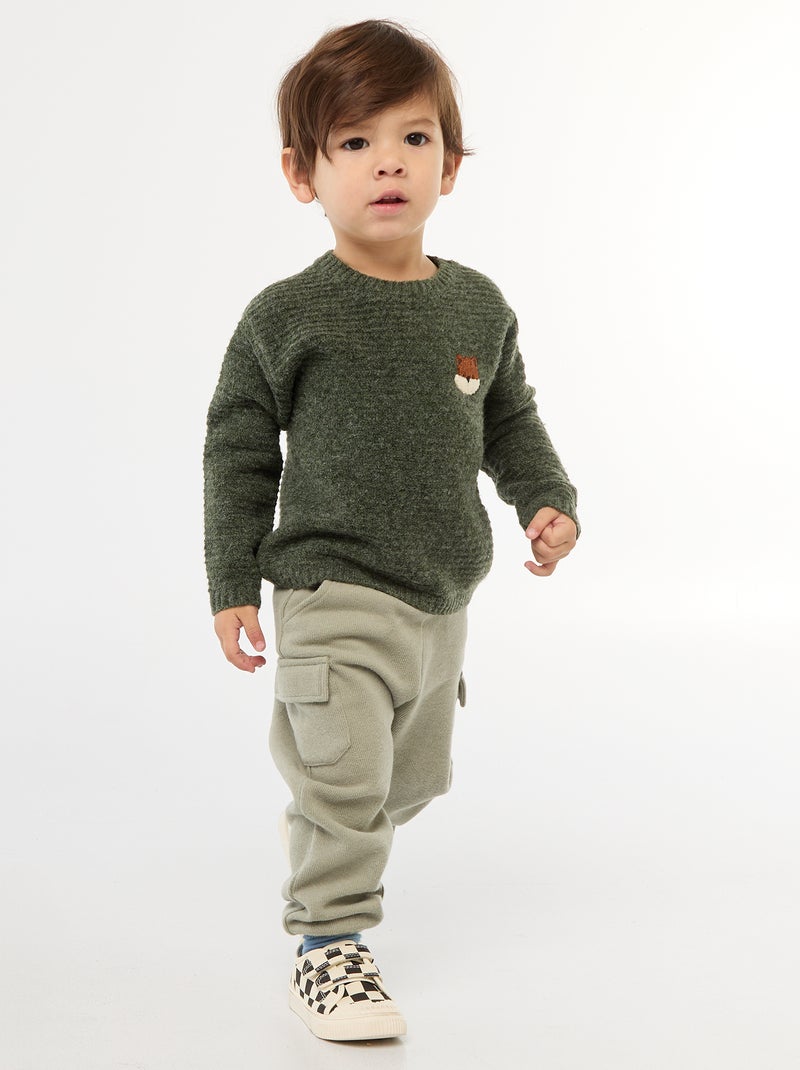 Maglione a girocollo in maglia con ricami sul petto Verde - Kiabi
