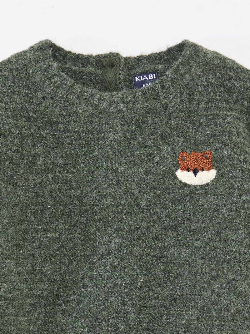 Maglione a girocollo in maglia con ricami sul petto Verde - Kiabi