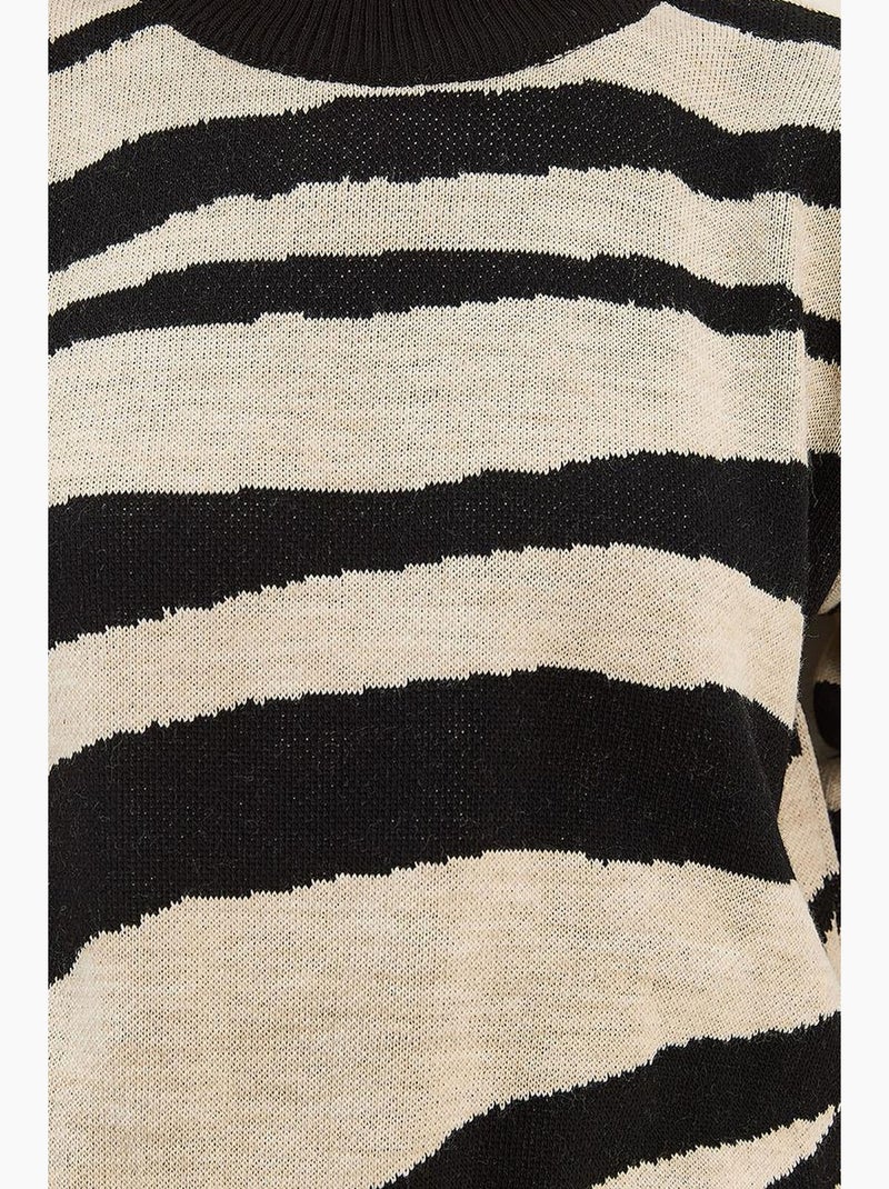 Maglione a girocollo in maglia spessa con stampa zebrata lucci Beige naturale - Kiabi
