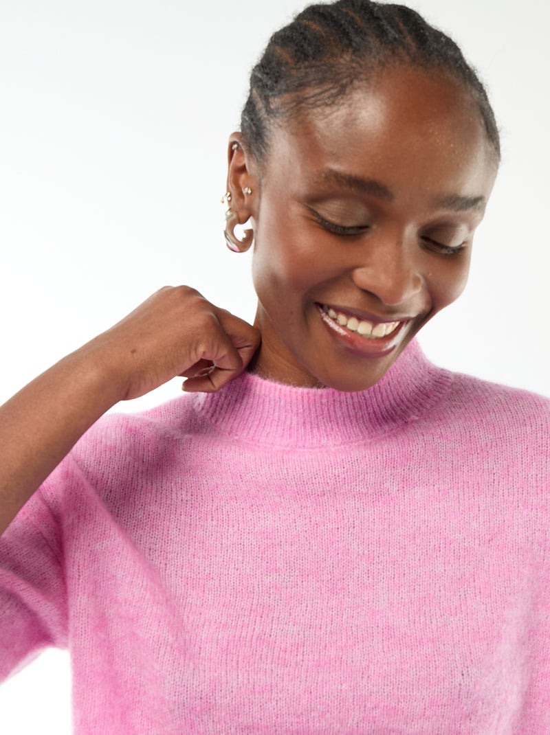 Maglione a girocollo in mohair tinta unita Rosa - Kiabi