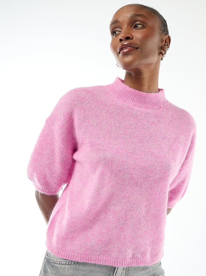 Maglione a girocollo in mohair tinta unita Rosa - Kiabi