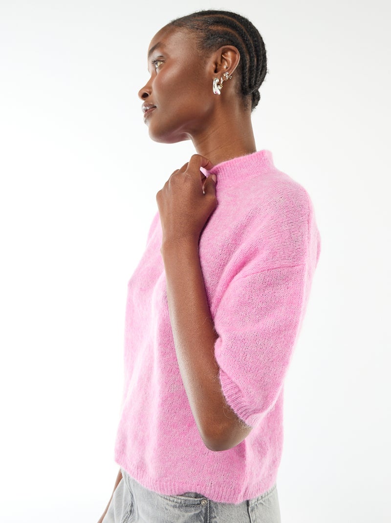 Maglione a girocollo in mohair tinta unita Rosa - Kiabi
