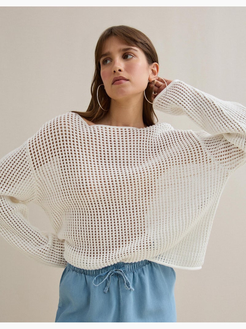 Maglione a maglia all'uncinetto, MO Fashion Bianco - Kiabi