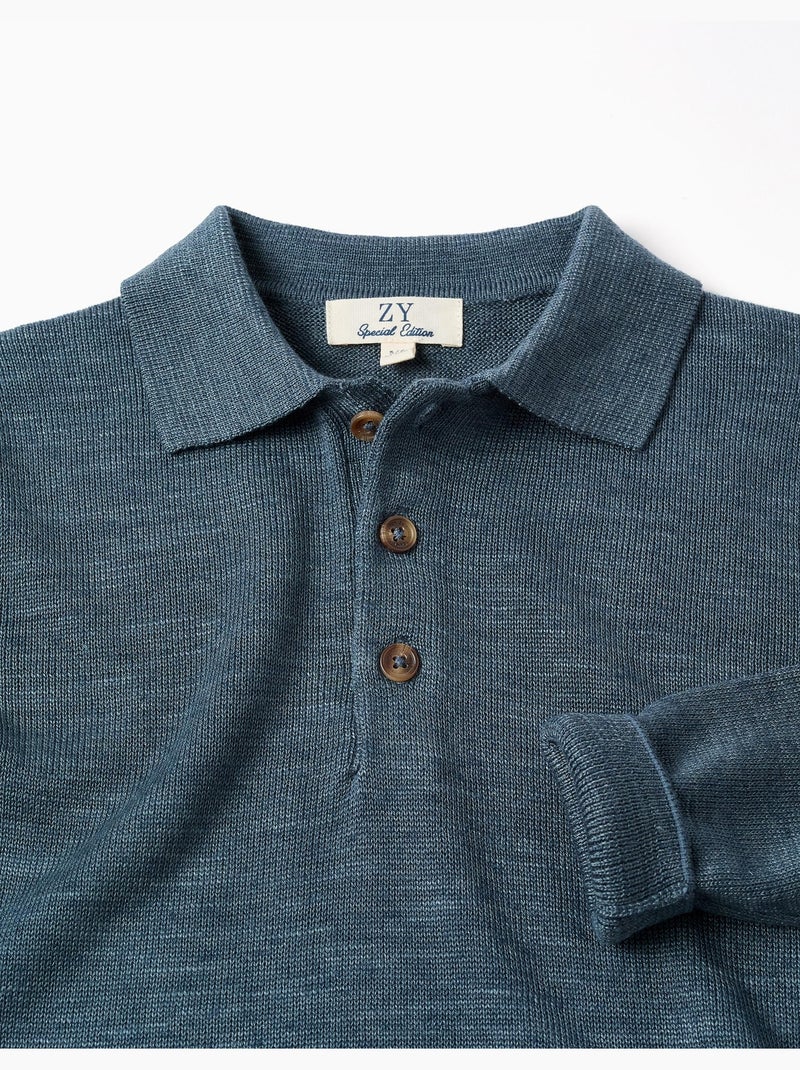 Maglione a maglia con collo polo Blu scuro - Kiabi